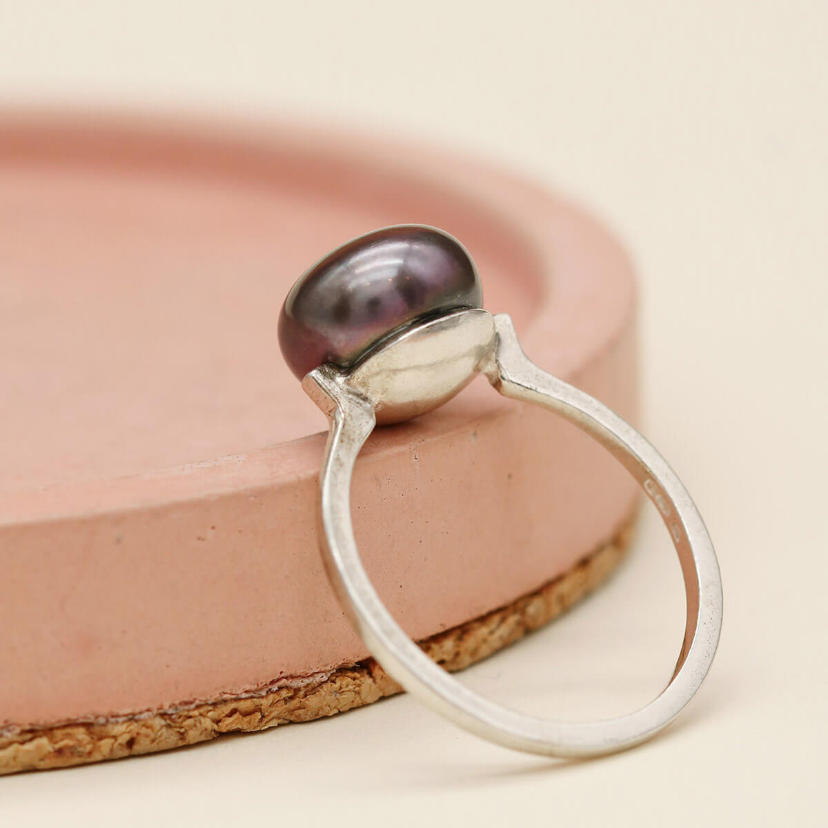 Peacock blue pearl statement ring handcrafted in sterling silver