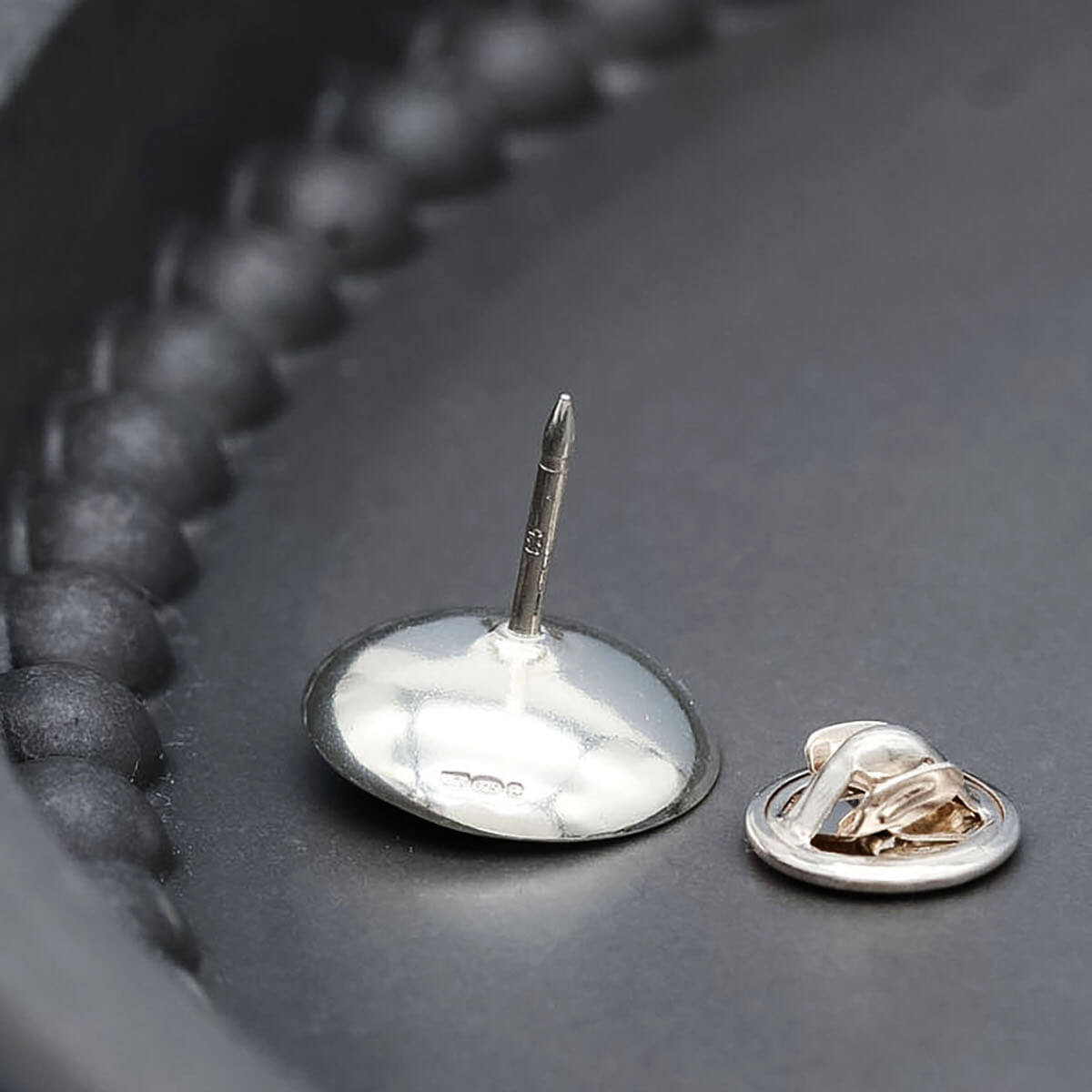 Handmade pearl jewellery for men featuring a sterling silver tie pin with genuine freshwater pearl.