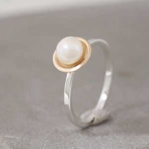 30th anniversary silver and gold pearl ring