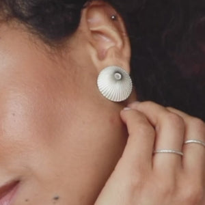 silver patterned stud earrings