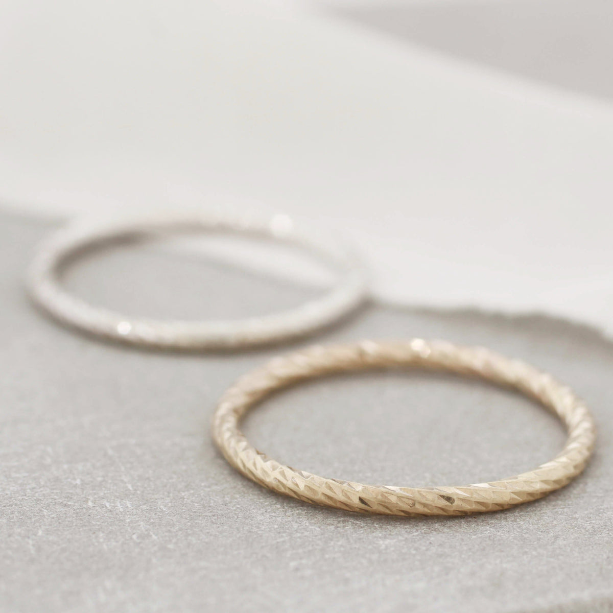 Faceted Band Rings. 9ct Gold Stackable Ring