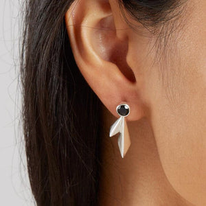 Deco Double Kite Stud Earrings With Black Spinel Gemstones