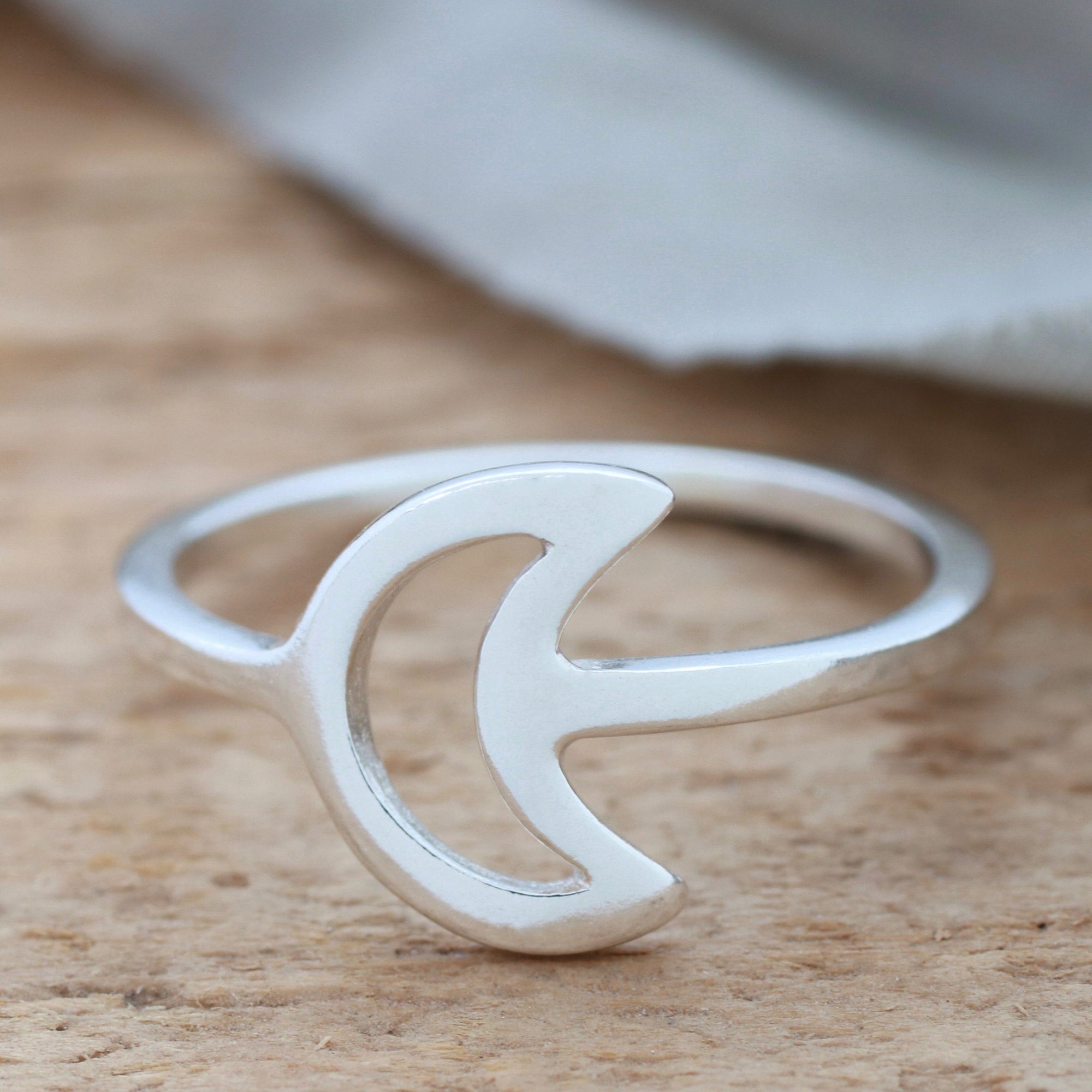 Silver Crescent Moon Ring. Celestial Ring