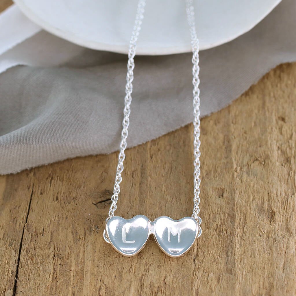 personalised double heart necklace