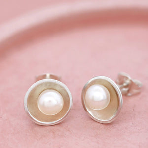 anniversary sterling silver pearl stud earrings