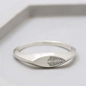 Engraved Sterling Silver Oval Signet Ring - Deco Feather