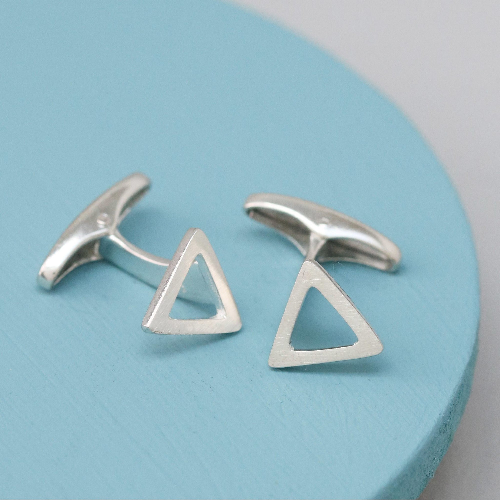 geometric triangle silver cufflinks