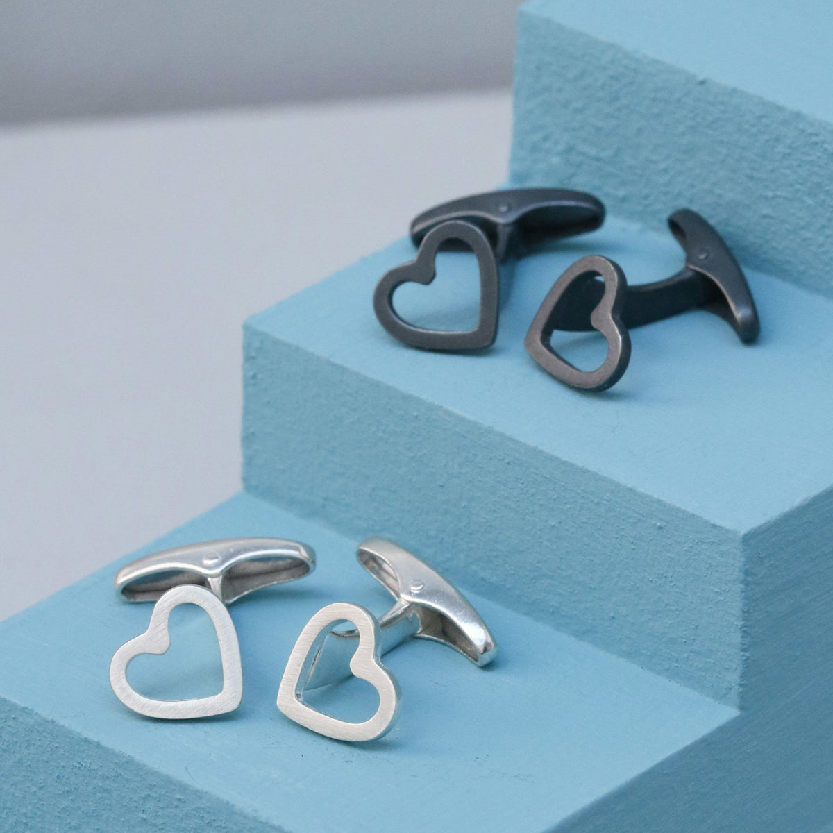 geometric heart silver cufflinks