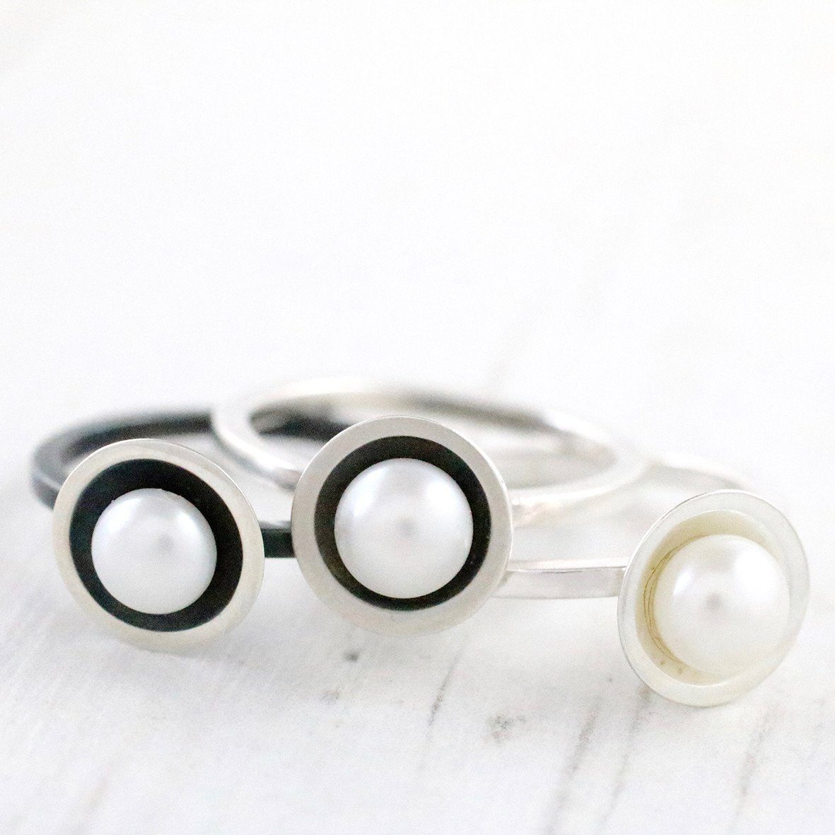 delicate stackable pearl ring