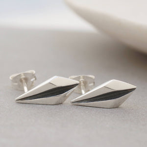 Silver and Black Art Deco Stud Earrings