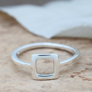 Silver Square Ring. Geometric Ring