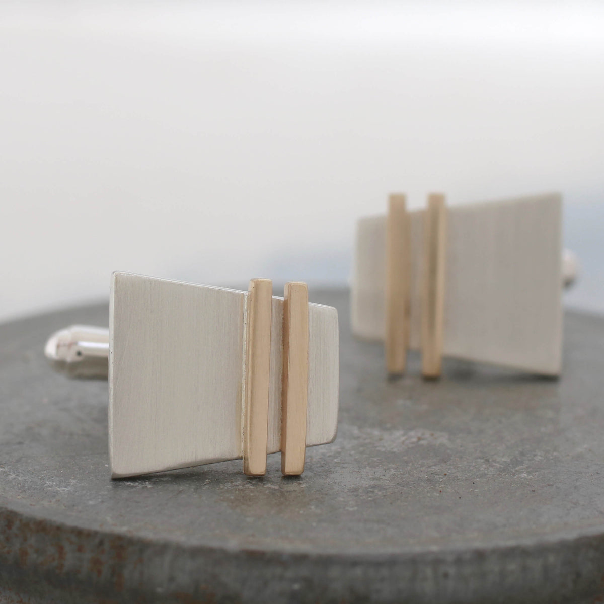 Copy of Geometric Cufflinks. Silver and 9ct Gold Pinstripe