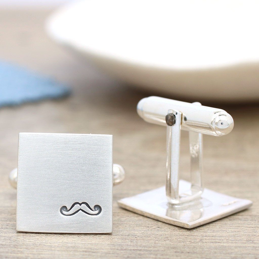 Personalised silver moustache cufflinks