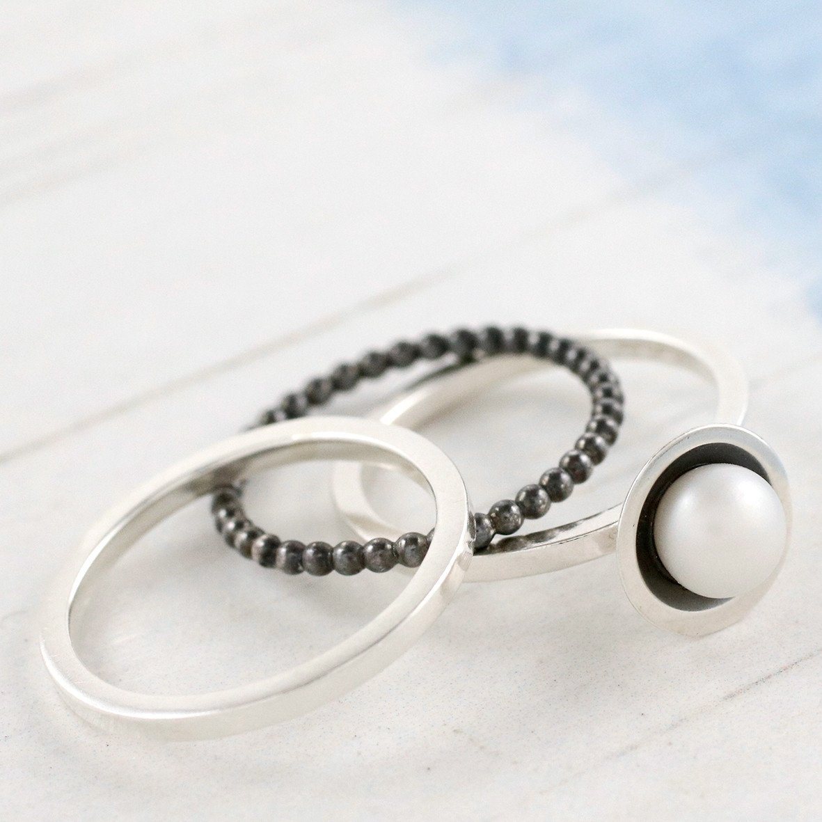 handmade pearl stacking rings