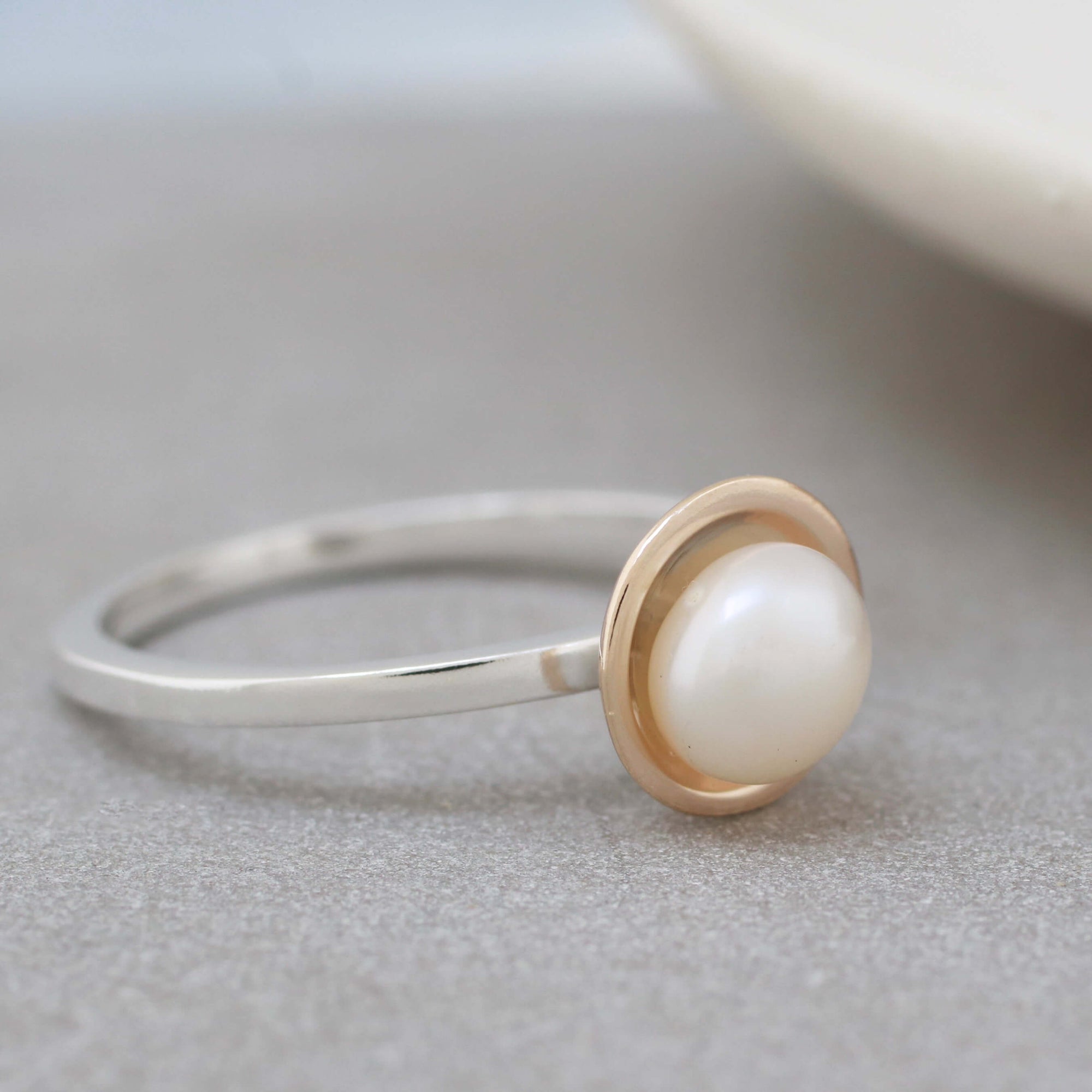 handmade silver and gold pearl ring