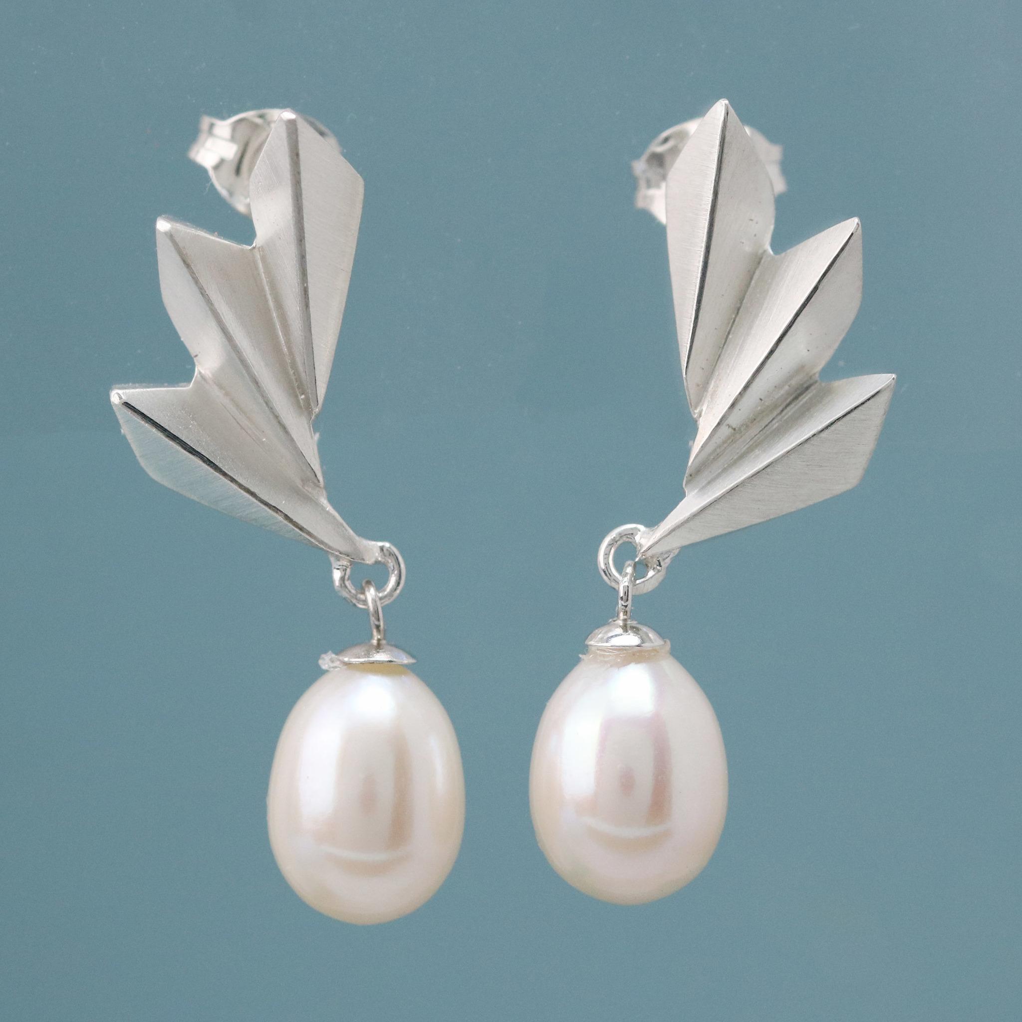 silver and pearl drop earrings for her