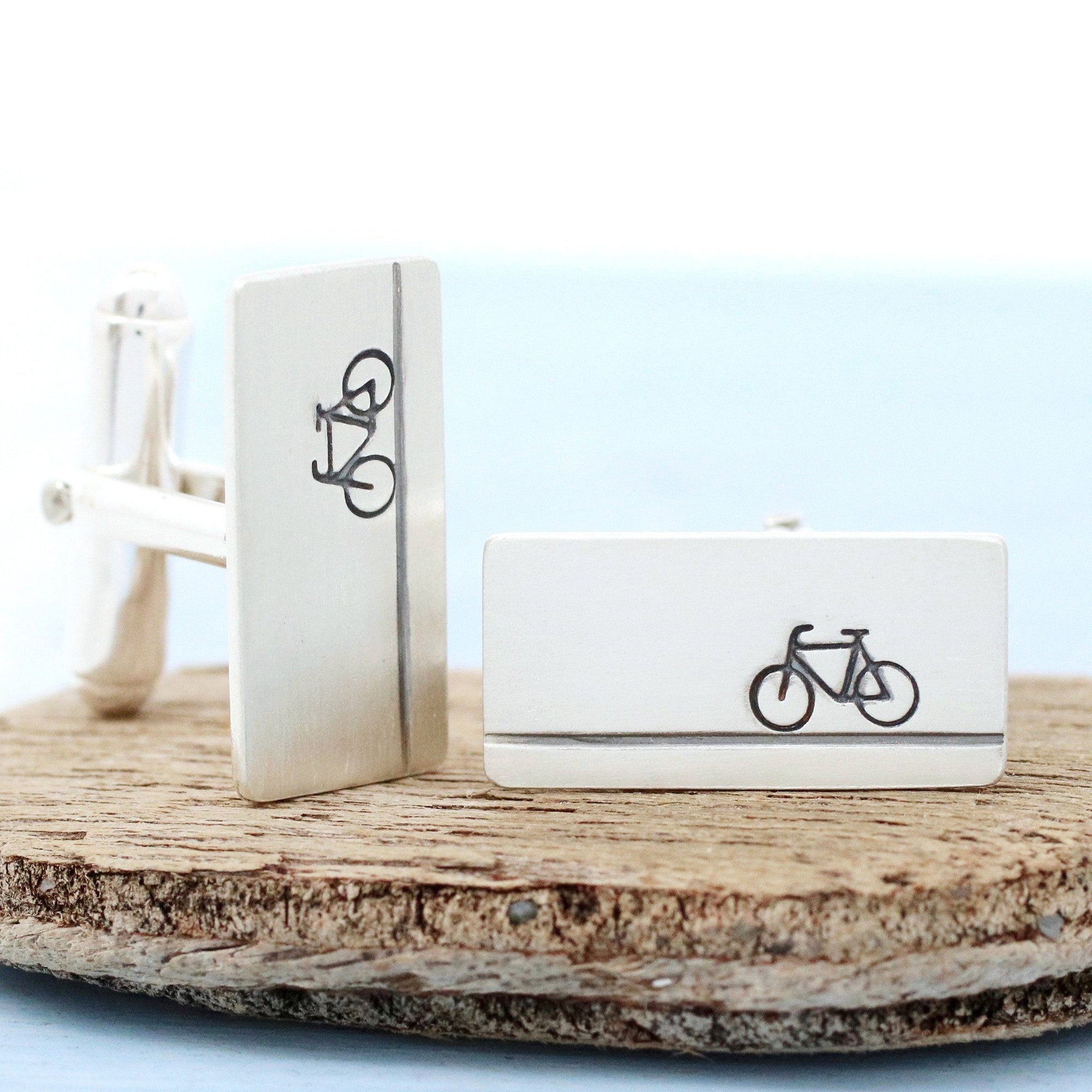 silver bicycle cufflinks for him