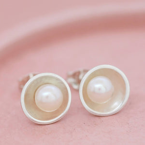 handmade sterling silver pearl stud earrings