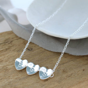 personalised three heart necklace