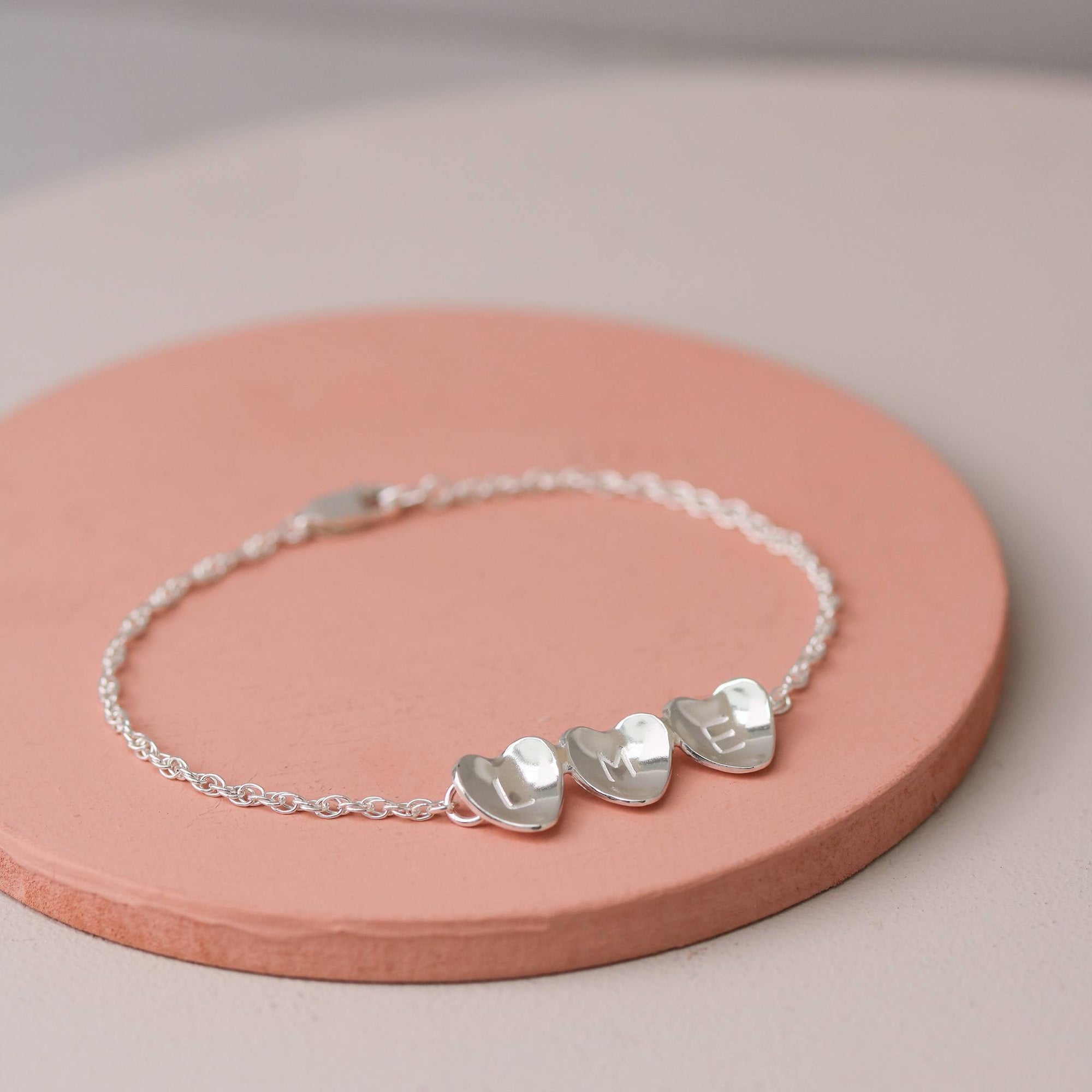 personalised silver valentines heart bracelet