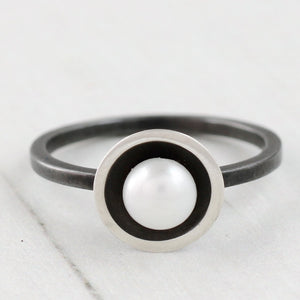 silver and black stackable pearl ring