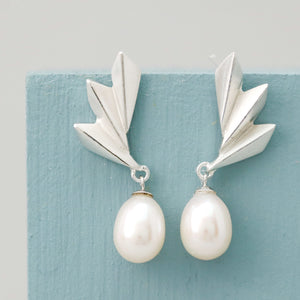 handmade silver and pearl drop earrings