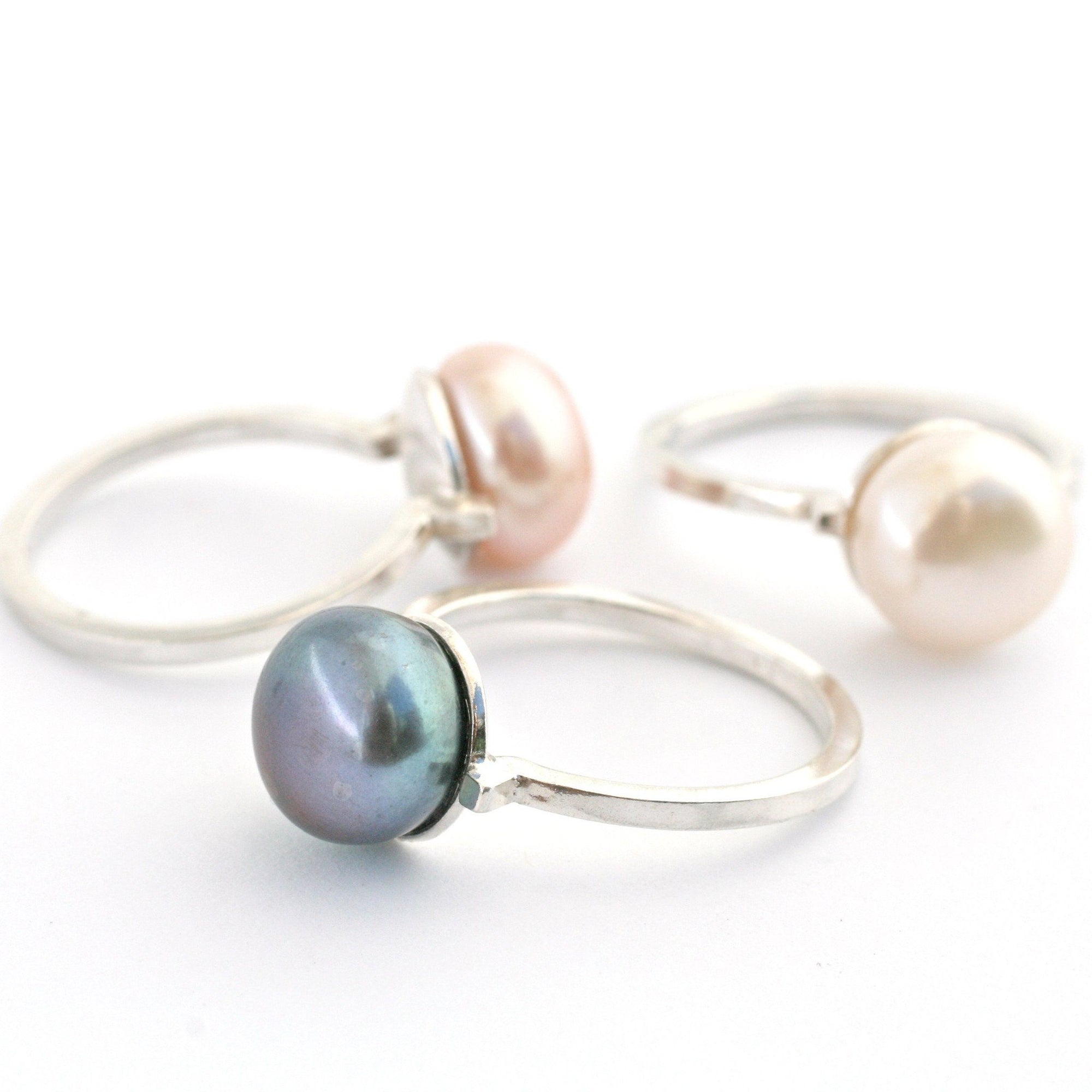 silver pearl cocktail ring