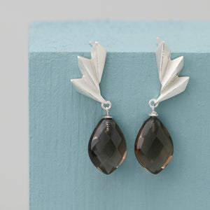 silver smokey quartz drop earrings