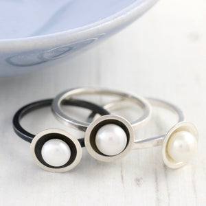 silver stackable pearl ring