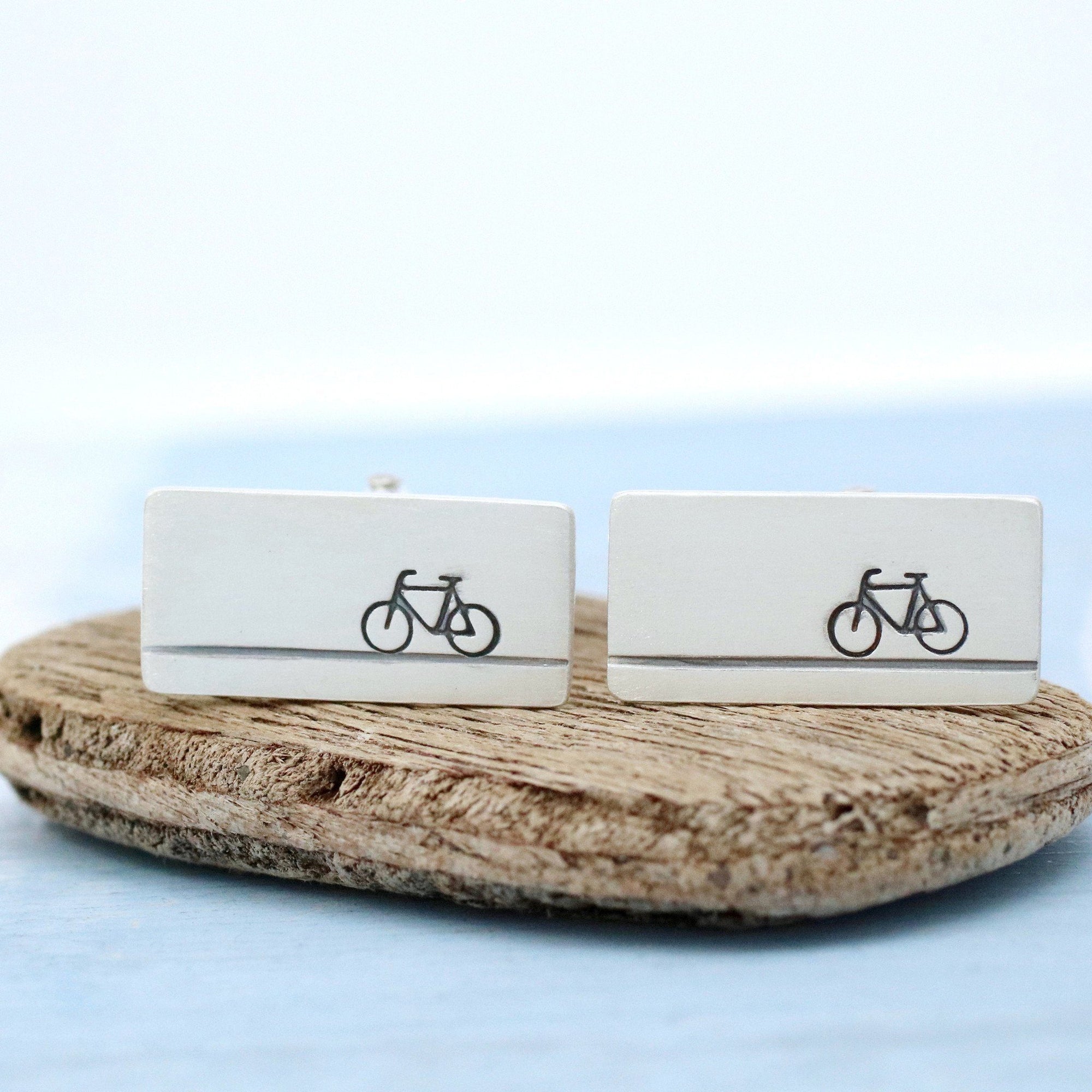 silver bicycle cufflinks