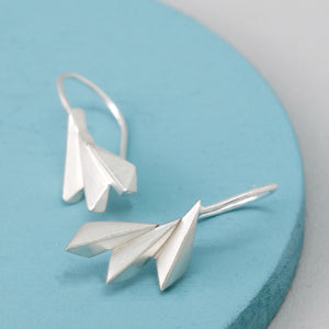 solid silver fan earrings