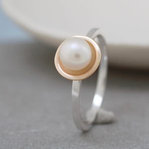stackable silver and gold pearl ring