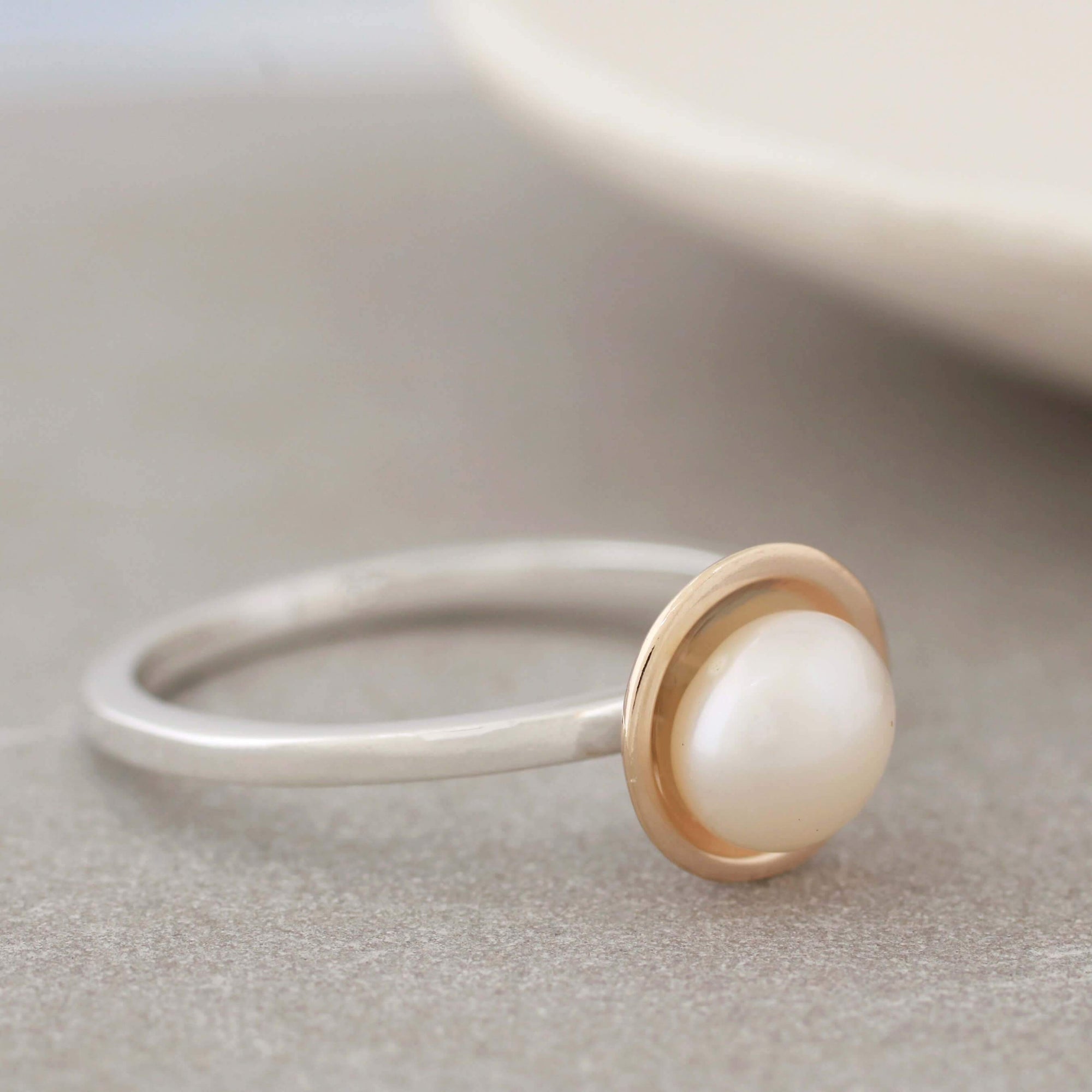 stacking silver and gold pearl ring