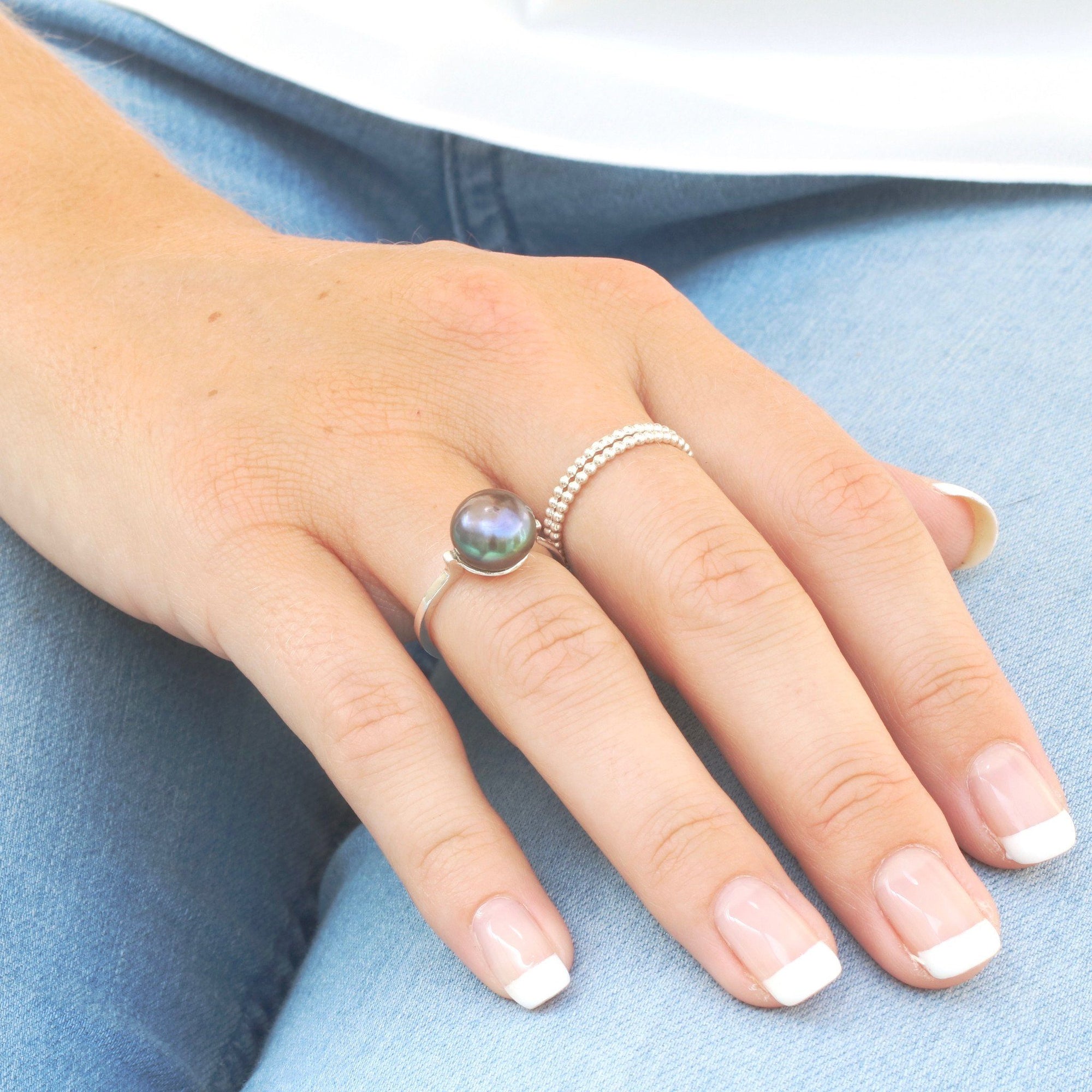 sterling silver pearl cocktail ring