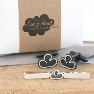 cloud cufflinks and tie clip gift set