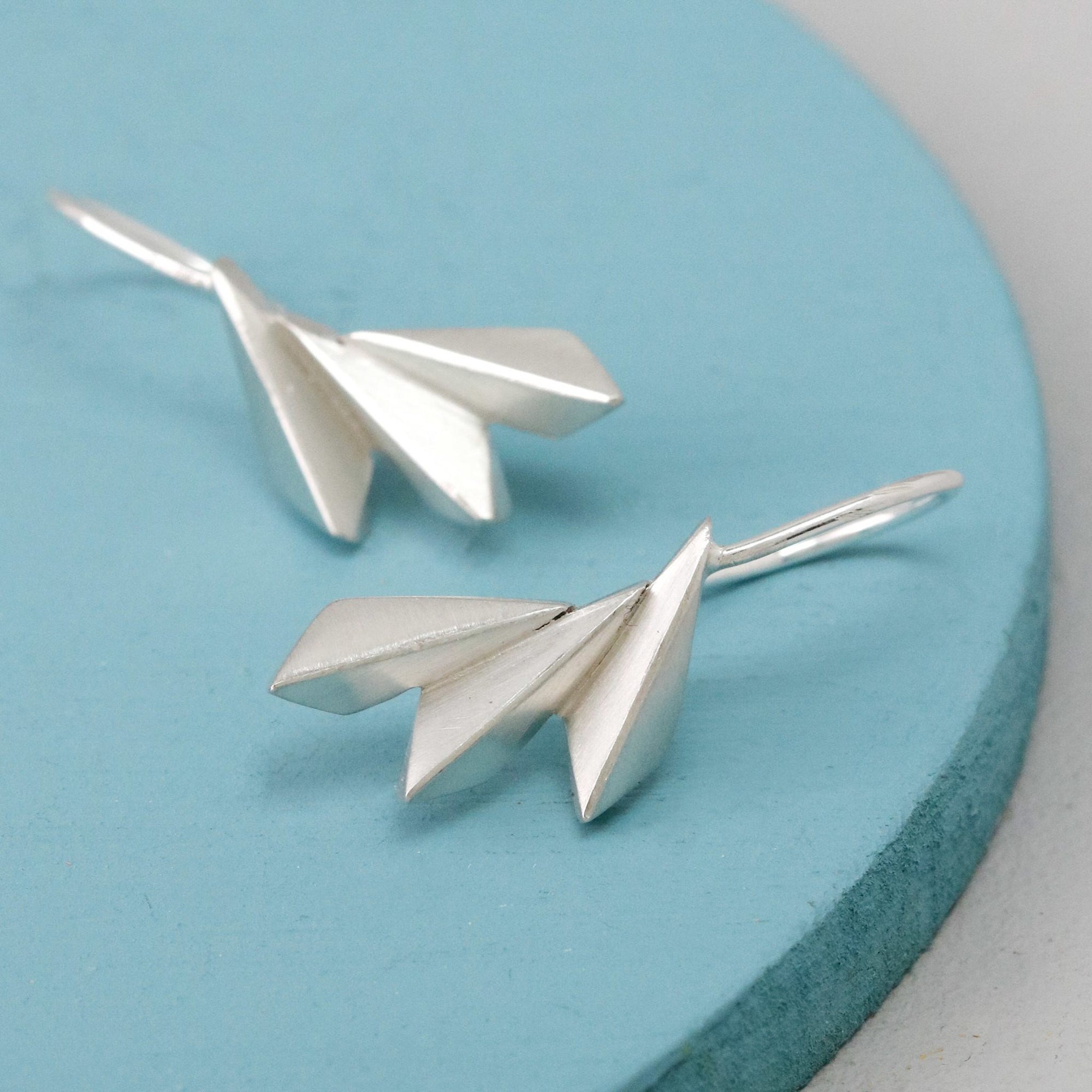unique silver fan earrings