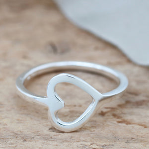 Silver Sideways Heart Ring. Geometric Ring